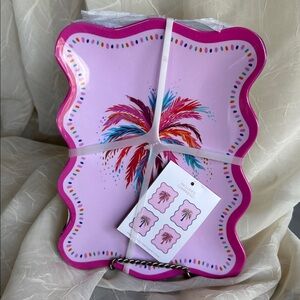 NWT EttaVee Melamine Appetizer Plates - Set of 4 - Palm Tree Design